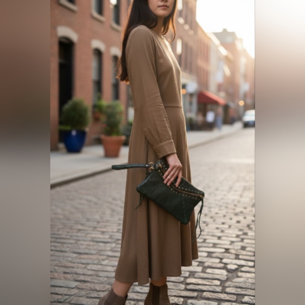 Steven By Steve Madden Dark Green Wristlet with Gold Details